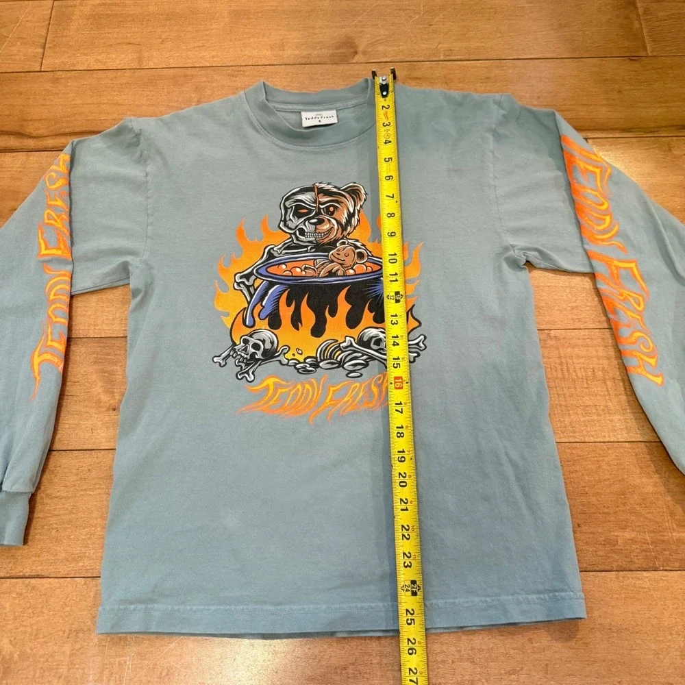 Teddy Fresh Skeleton Bear‎ Cauldron Long Sleeve Shirt Blue Mens Small